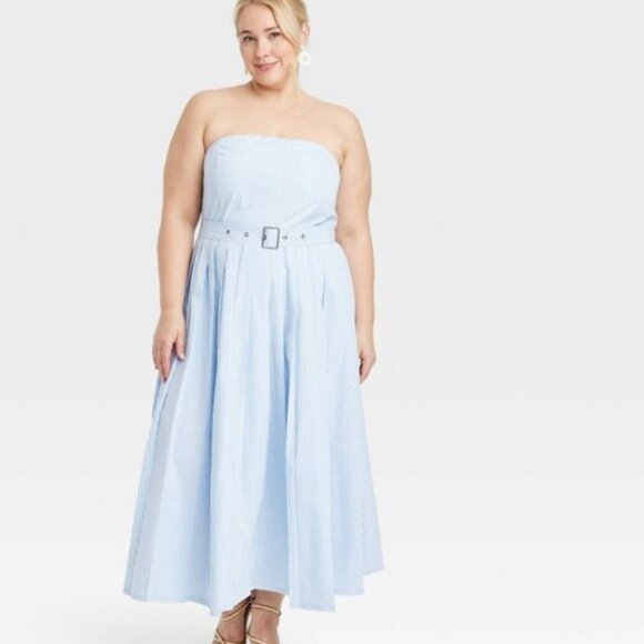 A New Day Belted Midi Bandeau Dress NWT Striped - Picture 3 of 12